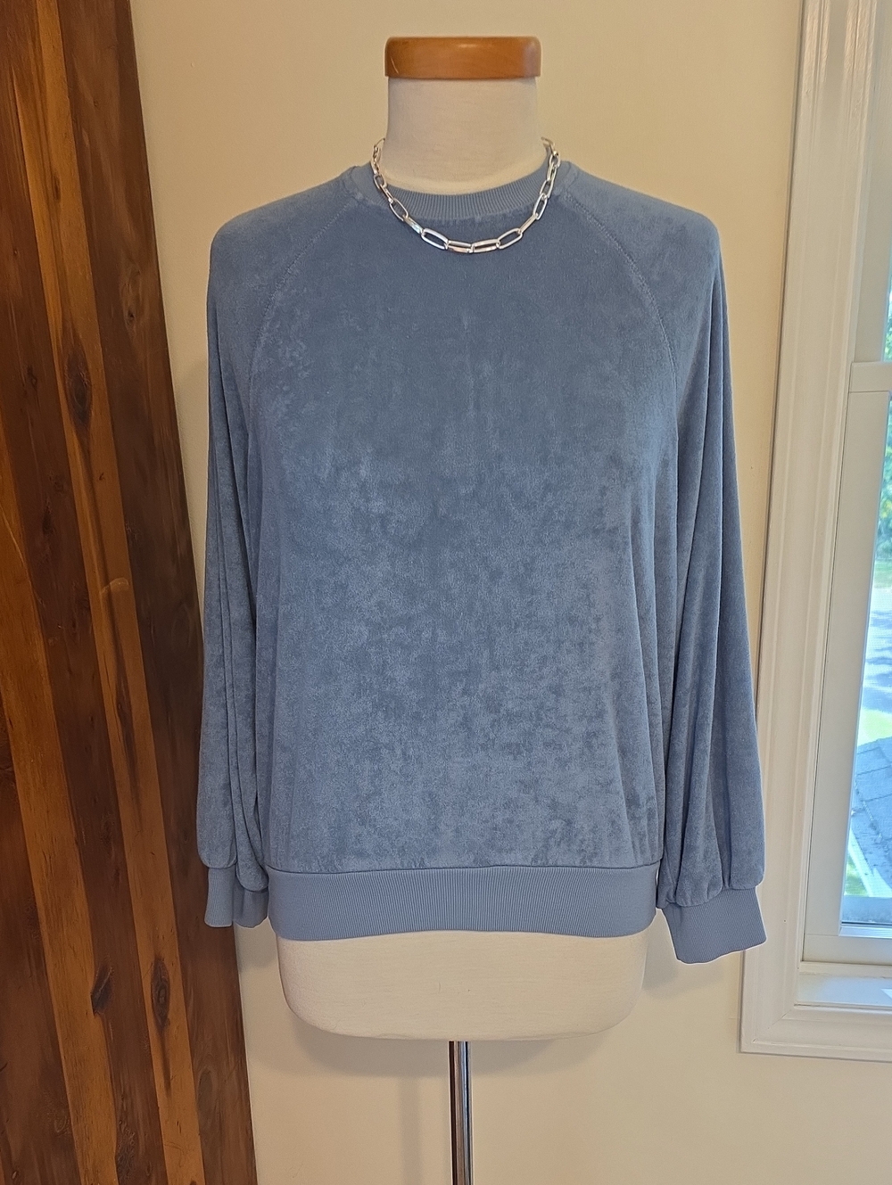 Target Relaxed Plush Terry Crewneck Sweater/shirt - Dusty Blue Grey Sz Small